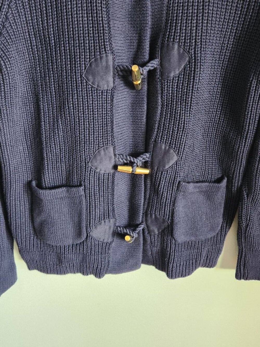 Vintage Ralph Lauren XL Sweater Women's Navy Knit Toggle Cardigan Nautical - Picture 3 of 13